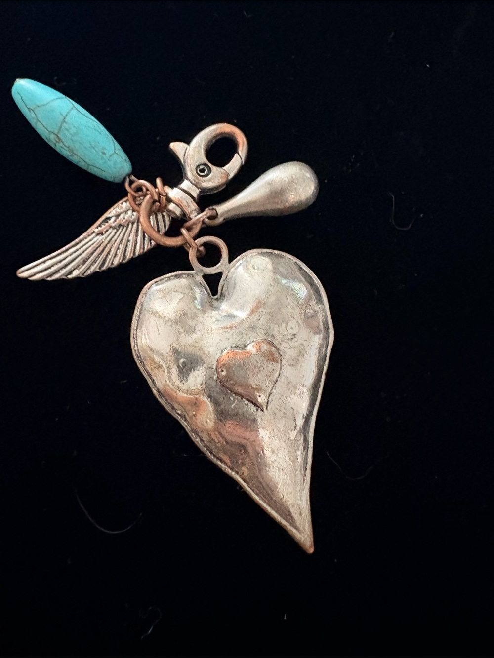 Silver Heart Charm Pendant with Turquoise Accent